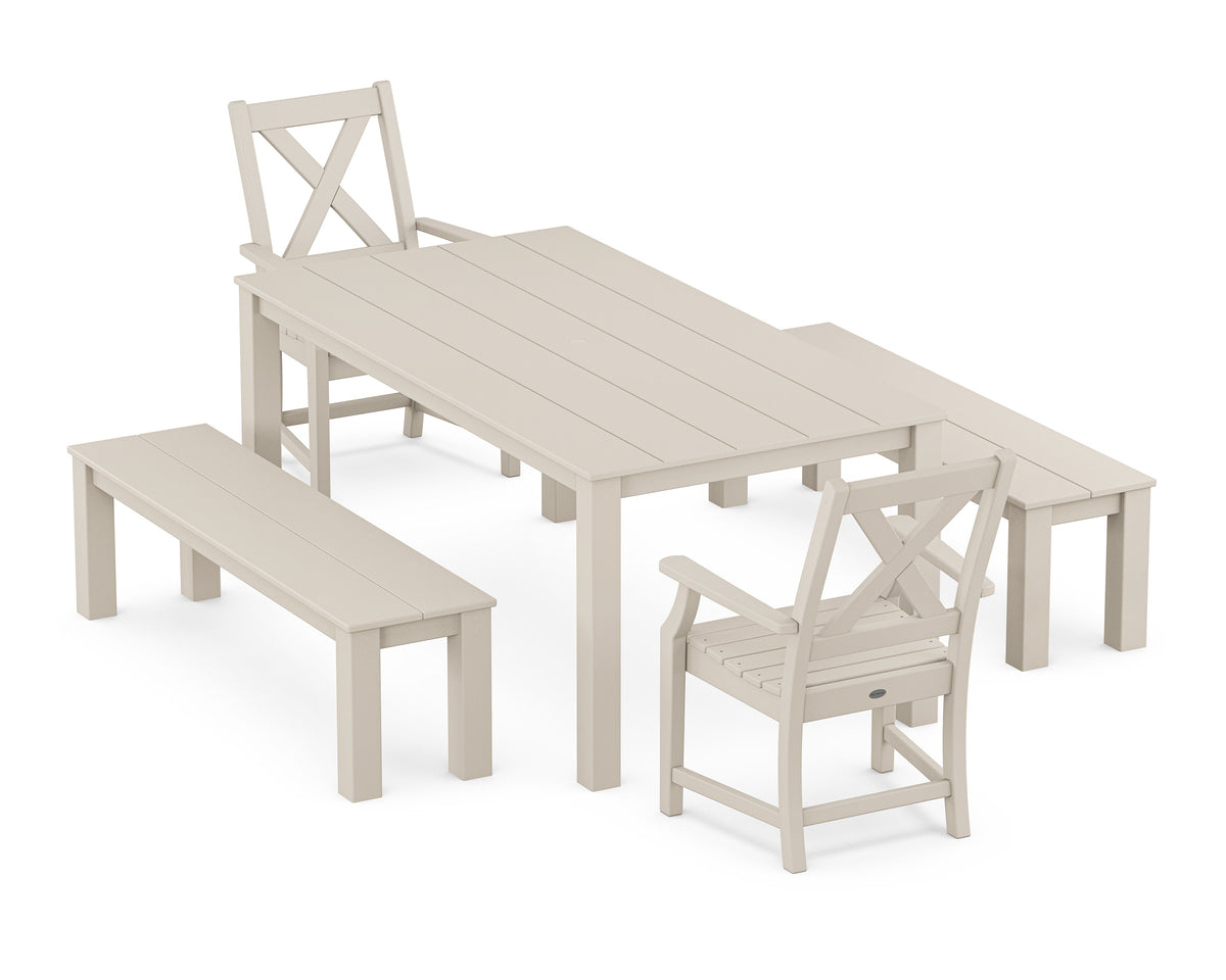 POLYWOOD Braxton 5-Piece Parsons Dining Set with Benches in Sand