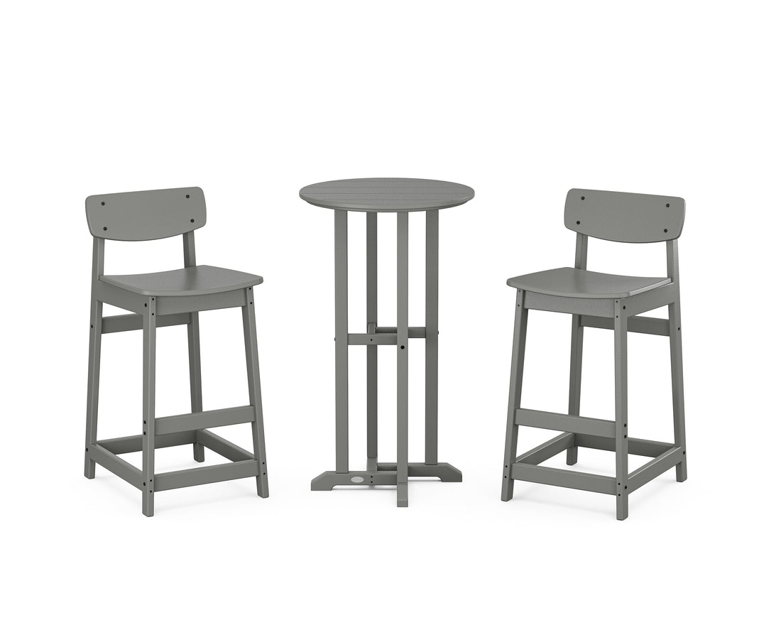 POLYWOOD Modern Studio Urban Lowback Bar Chair 3-Piece Bistro Set in Slate Grey