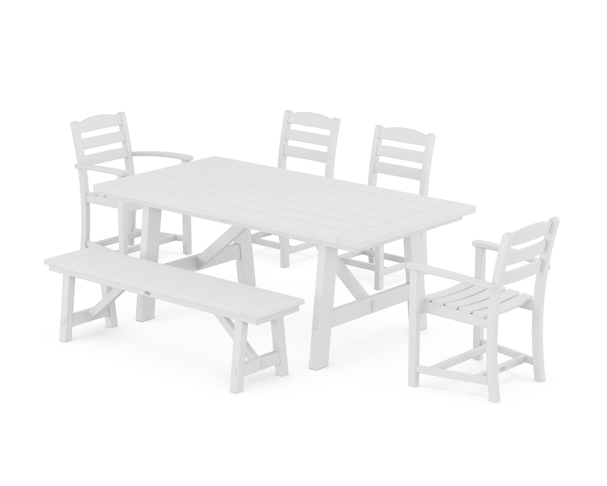 POLYWOOD La Casa Café 6-Piece Rustic Farmhouse Dining Set with Bench in White