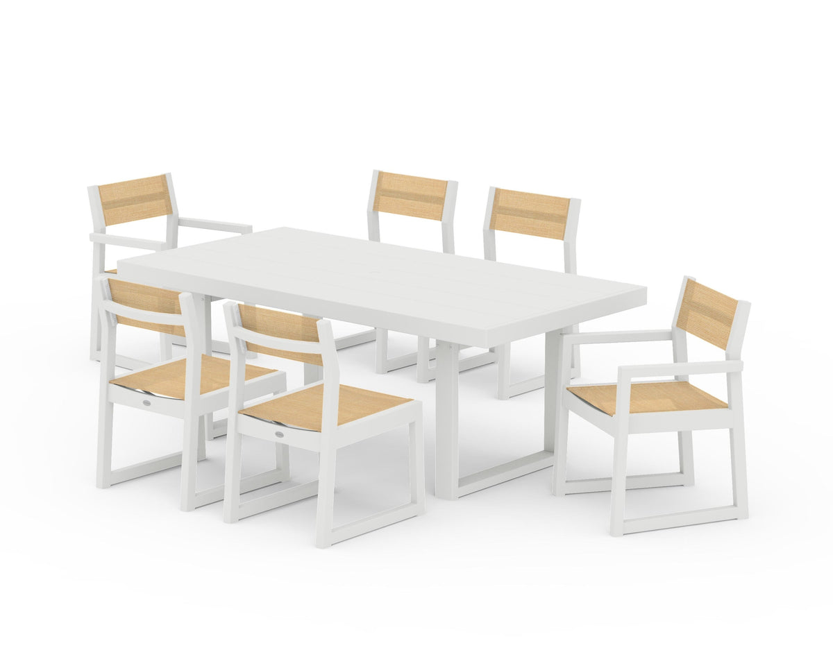 POLYWOOD EDGE Sling 7-Piece Dining Set in Vintage White / Dupioni Apricot