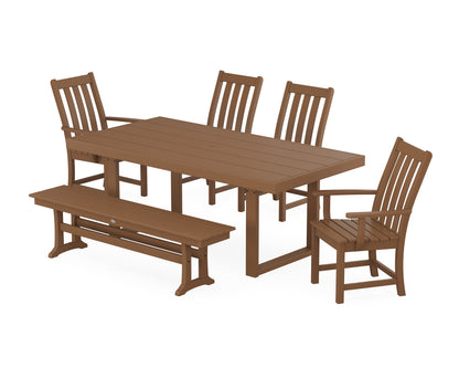 POLYWOOD Vineyard 6-Piece Dining Set with Bench - 39" x 78" Table in Teak