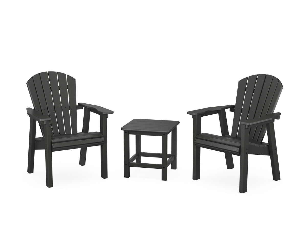 POLYWOOD Seashell 3-Piece Upright Adirondack Chair Set in Black