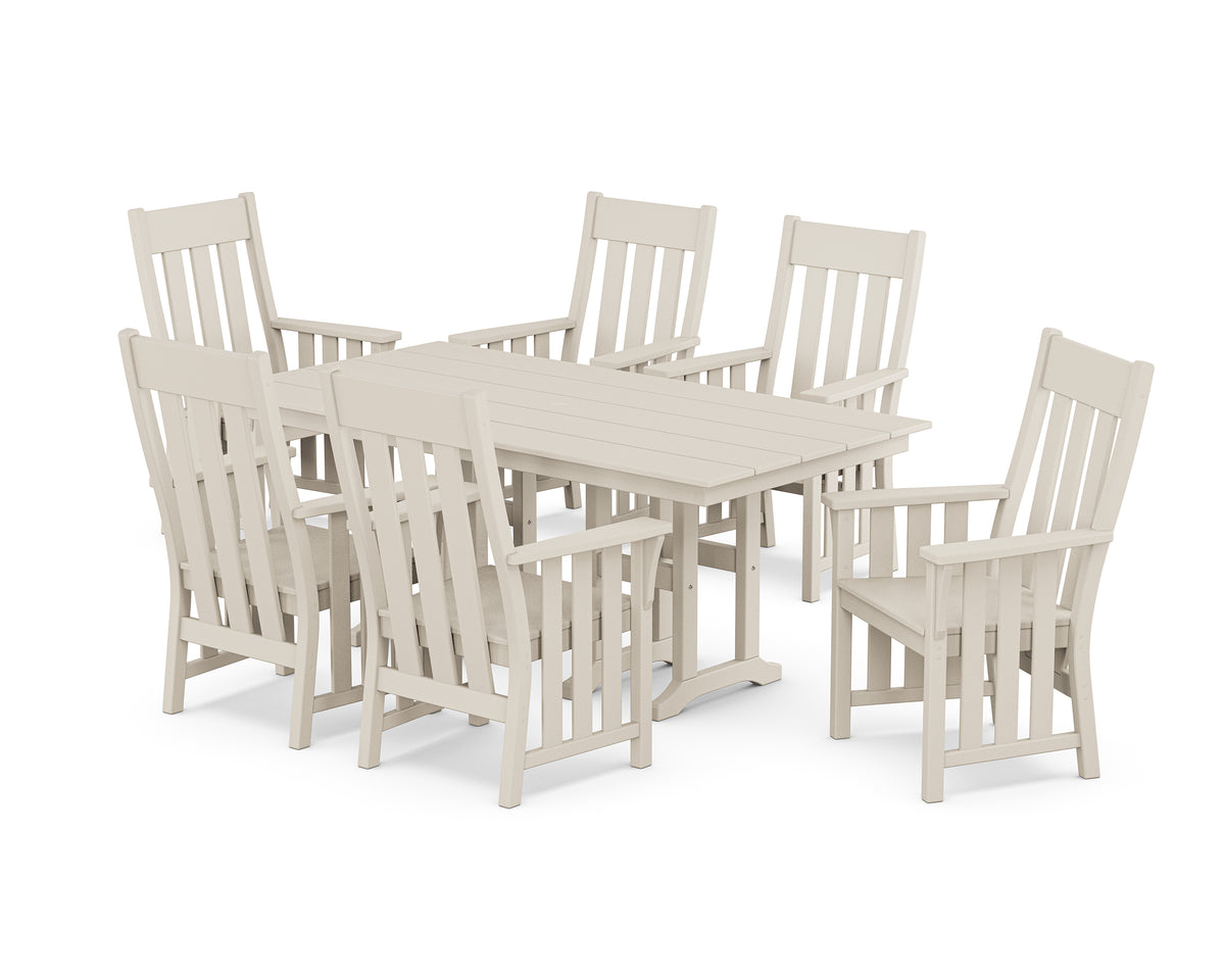 POLYWOOD Acadia Arm Chair 7-Piece Farmhouse Dining Set in Sand