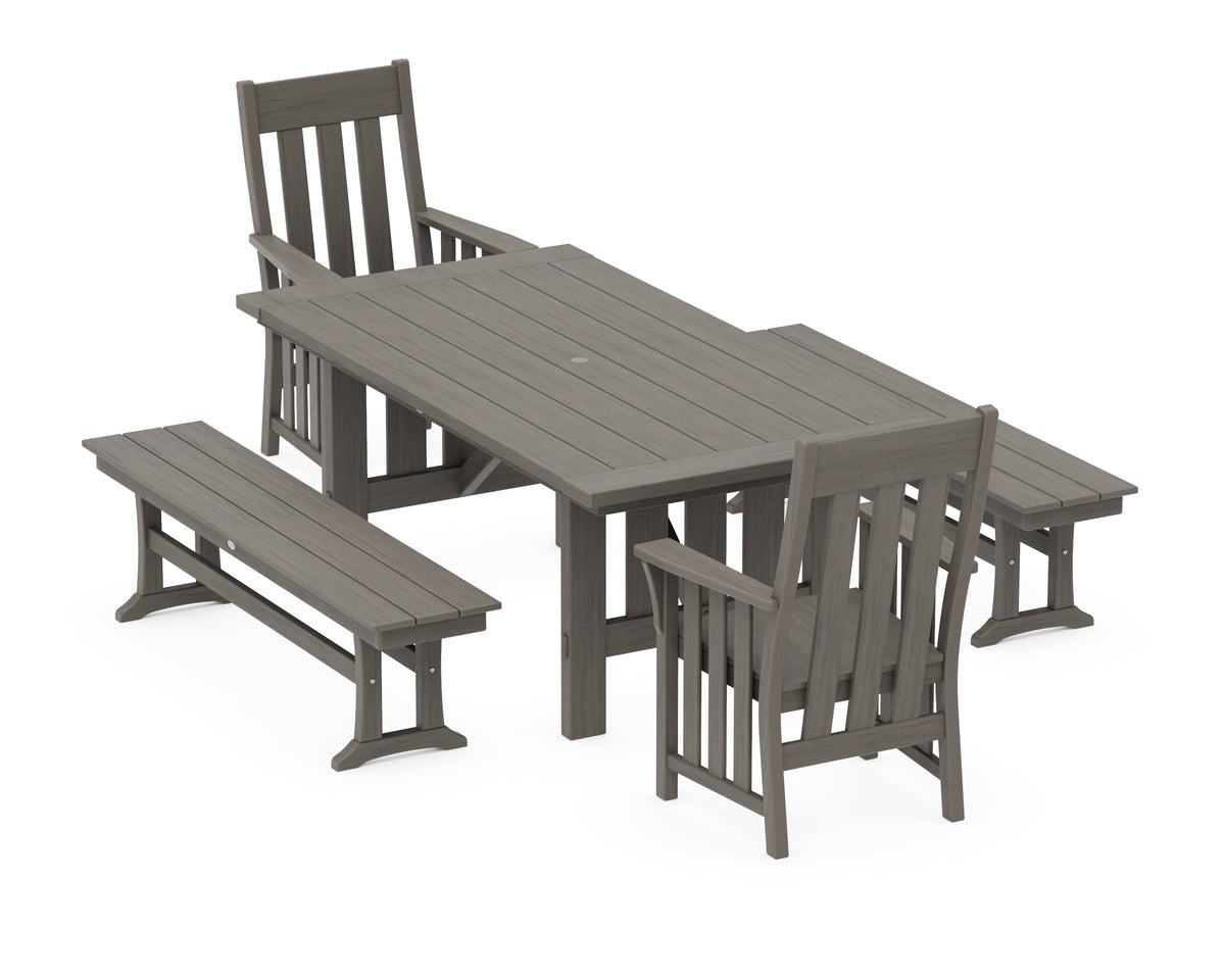 POLYWOOD Acadia 5-Piece Dining Set with Benches in Driftwood