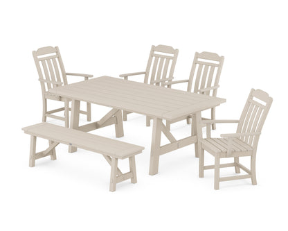 POLYWOOD Cottage 6-Piece Rustic Farmhouse Dining Set with Bench in Sand