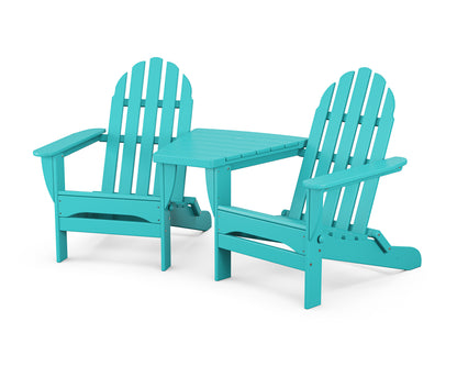 POLYWOOD Classic 3-Piece Folding Adirondack Set With Connecting Table in Aruba