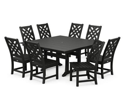 POLYWOOD Wovendale Side Chair 9-Piece Square Farmhouse Dining Set with Trestle Legs in Black