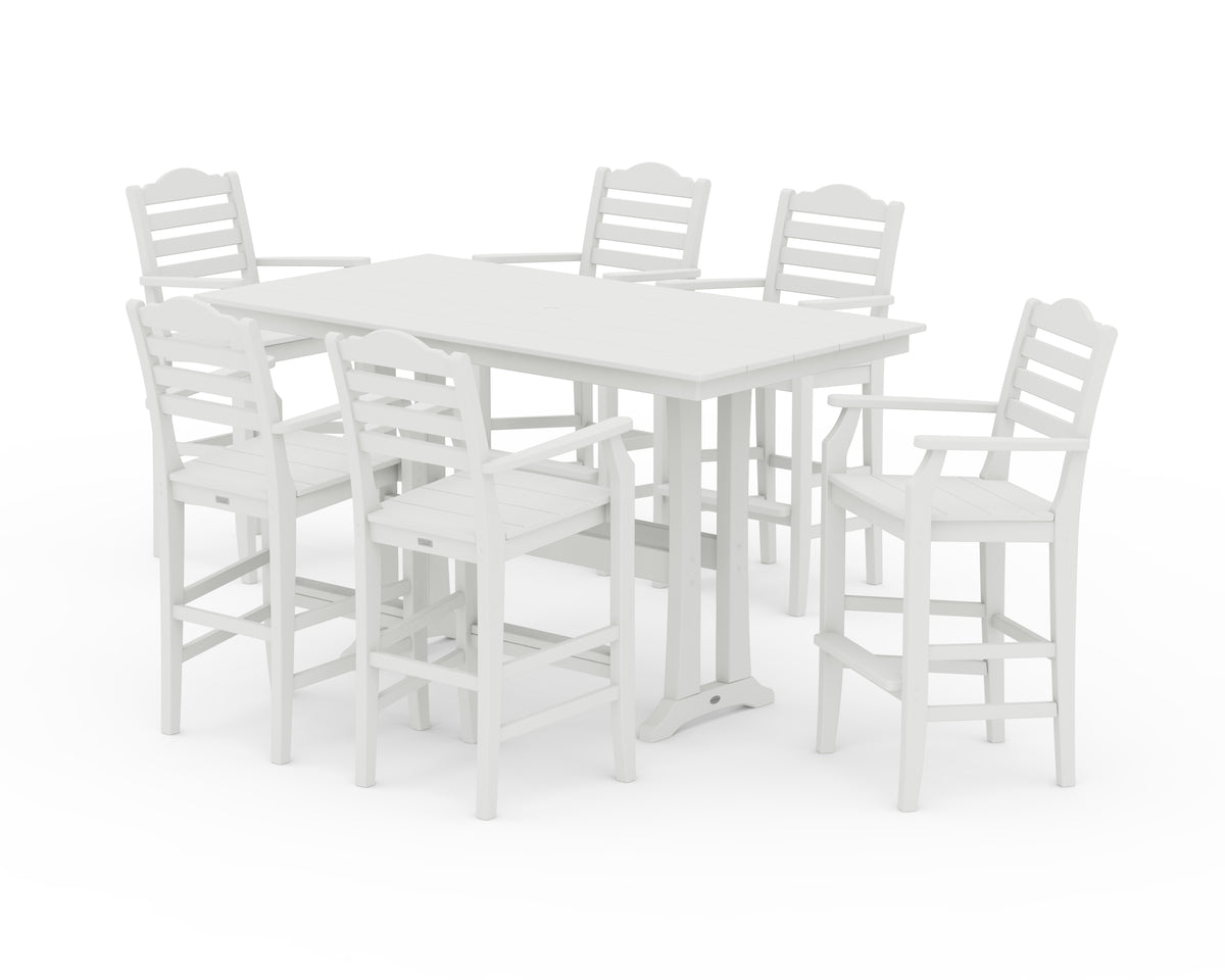 POLYWOOD Savannah Arm Chair 7-Piece Farmhouse Bar Set with Trestle Legs in Vintage White