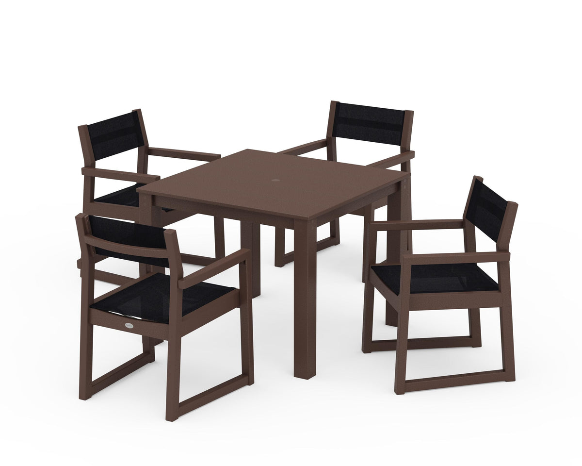 POLYWOOD EDGE Sling Arm Chair 5-Piece Parsons Dining Set in Mahogany / Black