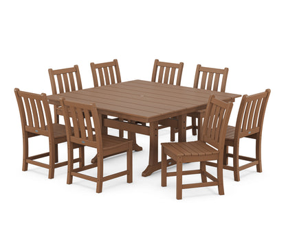 POLYWOOD Traditional Garden 9-Piece Farmhouse Trestle Dining Set in Teak