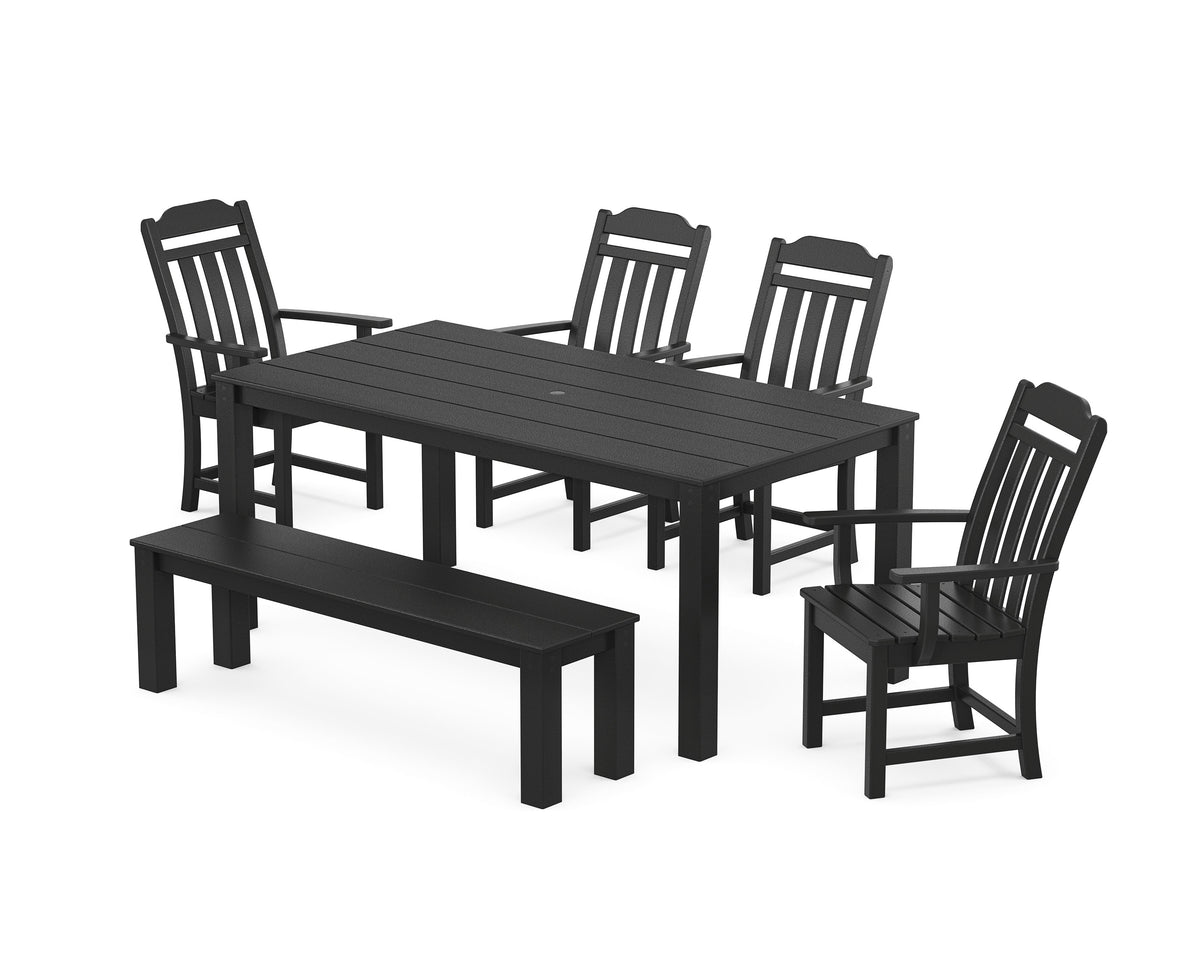POLYWOOD Cottage 6-Piece Parsons Dining Set with Bench in Black