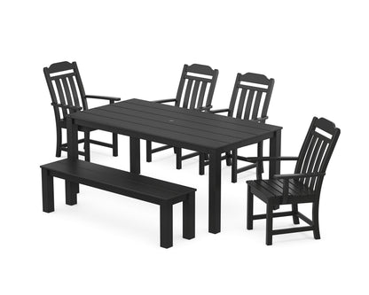 POLYWOOD Cottage 6-Piece Parsons Dining Set with Bench in Black