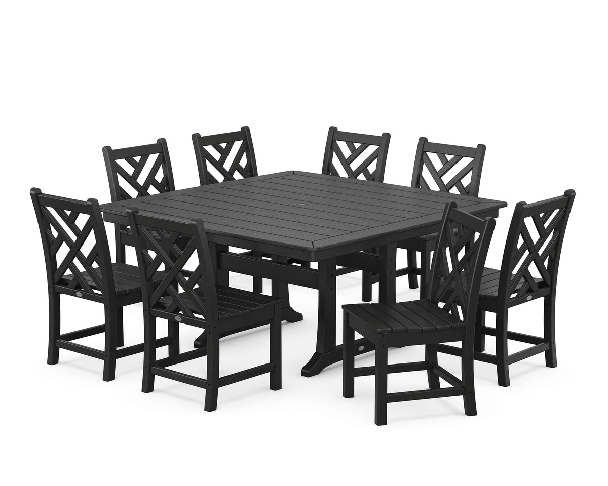 POLYWOOD Chippendale 9-Piece Nautical Trestle Dining Set in Black
