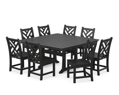 POLYWOOD Chippendale 9-Piece Nautical Trestle Dining Set in Black