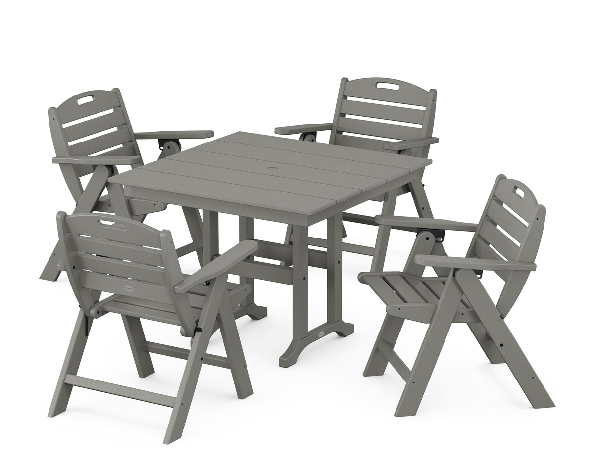 POLYWOOD Nautical Folding Lowback Chair 5-Piece Farmhouse Dining Set in Slate Grey