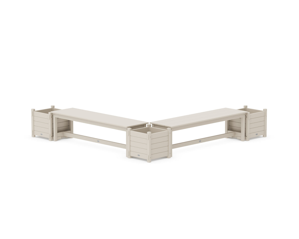 POLYWOOD 60" Nautical L-Shaped Planter Bench Corner Set in Sand