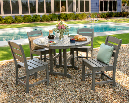 POLYWOOD Lakeside 5-Piece Farmhouse Side Chair Dining Set in Slate Grey in an outdoor setting