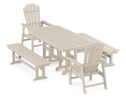 POLYWOOD South Beach 5-Piece Dining Set with Benches - 37" x 72" Table in Sand