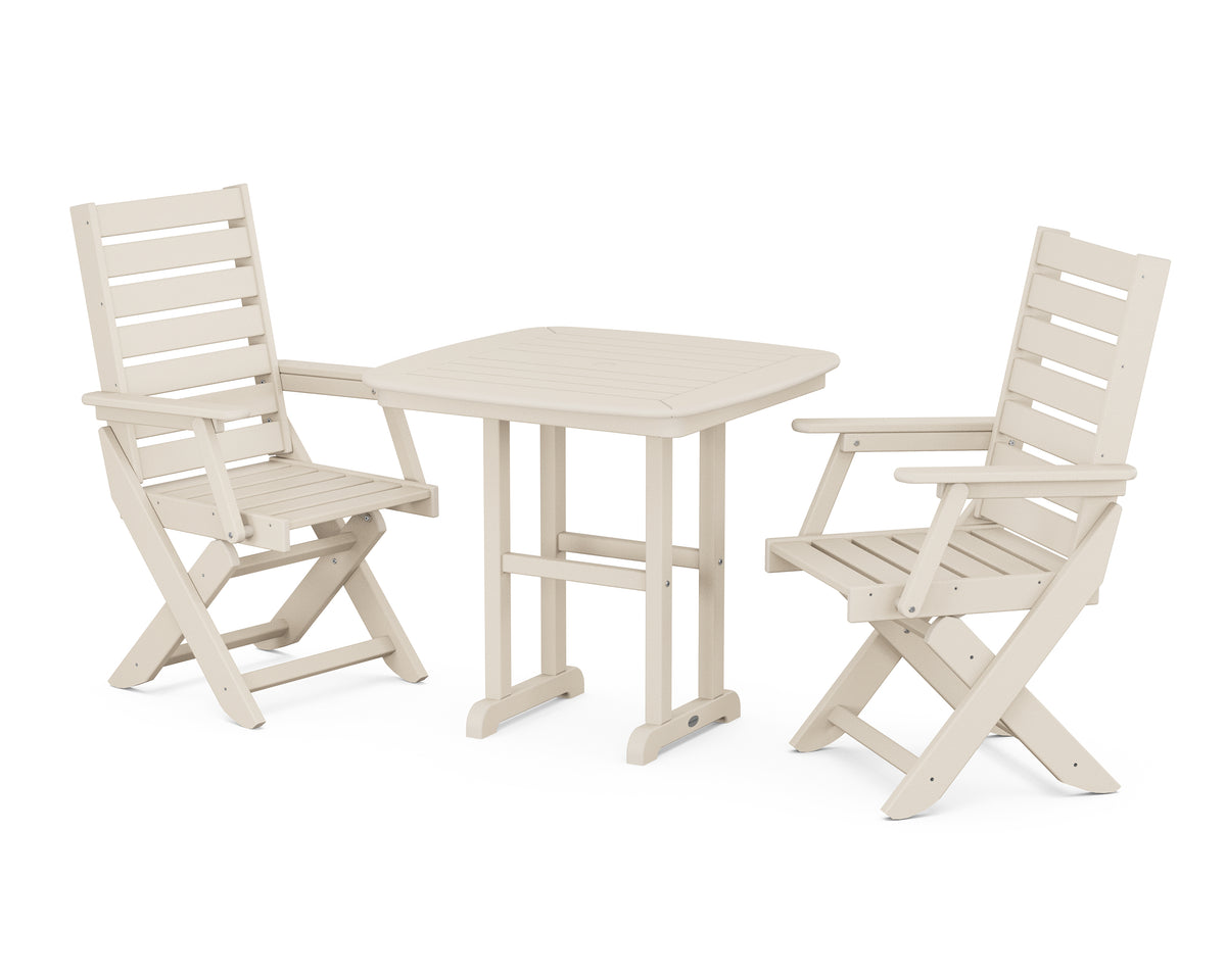 POLYWOOD Captain Folding Chair 3-Piece Dining Set in Sand