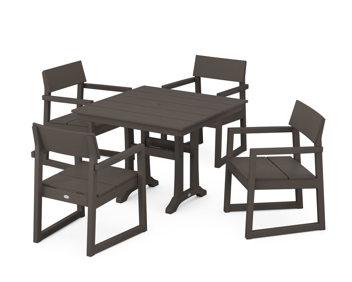 POLYWOOD EDGE 5-Piece Farmhouse Dining Set with Trestle Legs in Vintage Coffee