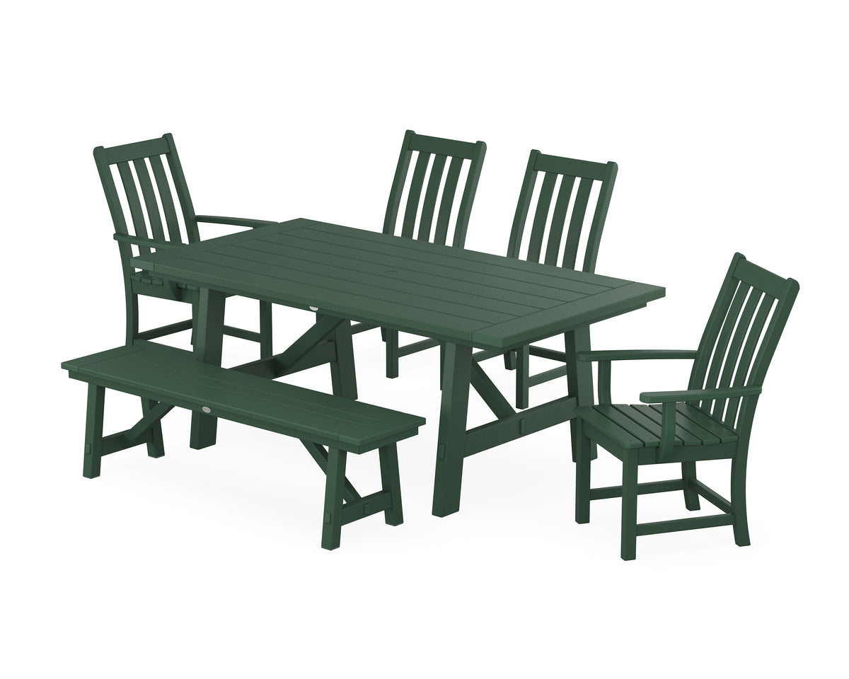 POLYWOOD Vineyard 6-Piece Rustic Farmhouse Dining Set with Bench in Green