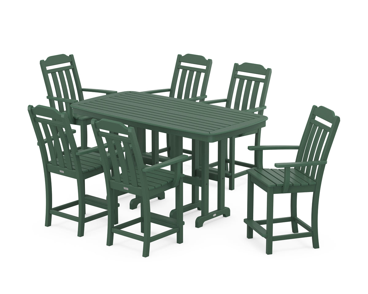 POLYWOOD Country Living Cottage Arm Chair 7-Piece Counter Set in Green
