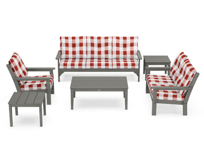 POLYWOOD Vineyard 6-Piece Deep Seating Set in Slate Grey / Buffalo Plaid Crimson