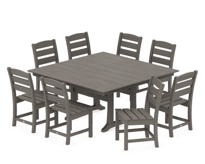 POLYWOOD Lakeside 9-Piece Farmhouse Trestle Dining Set in Driftwood