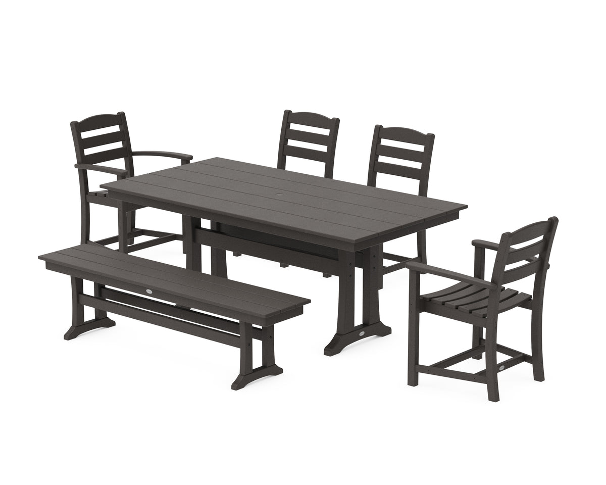 POLYWOOD La Casa Café 6-Piece Farmhouse Dining Set with Trestle Legs in Vintage Coffee
