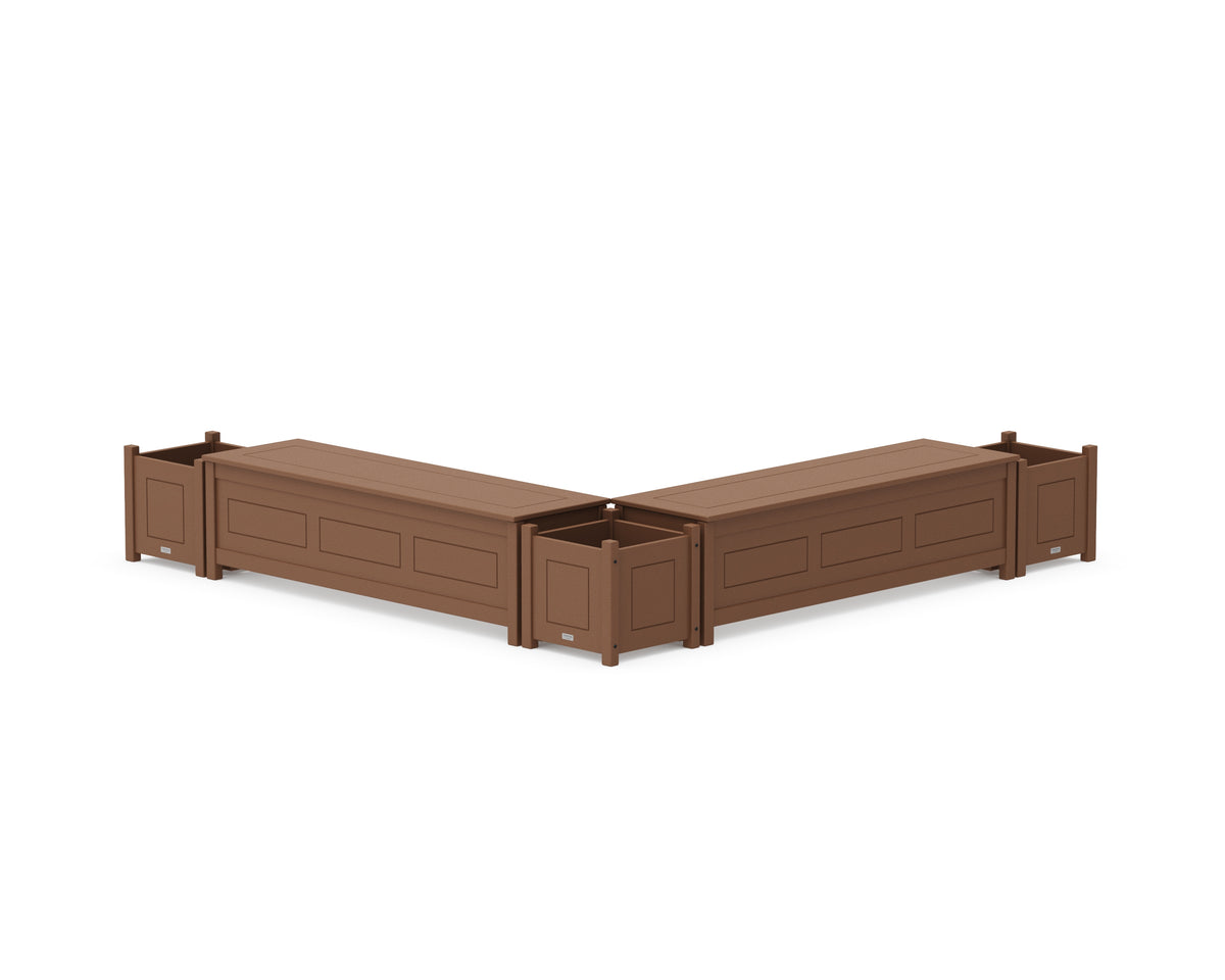 POLYWOOD 60" Country Living L-Shaped Planter Storage Bench Corner Set in Teak