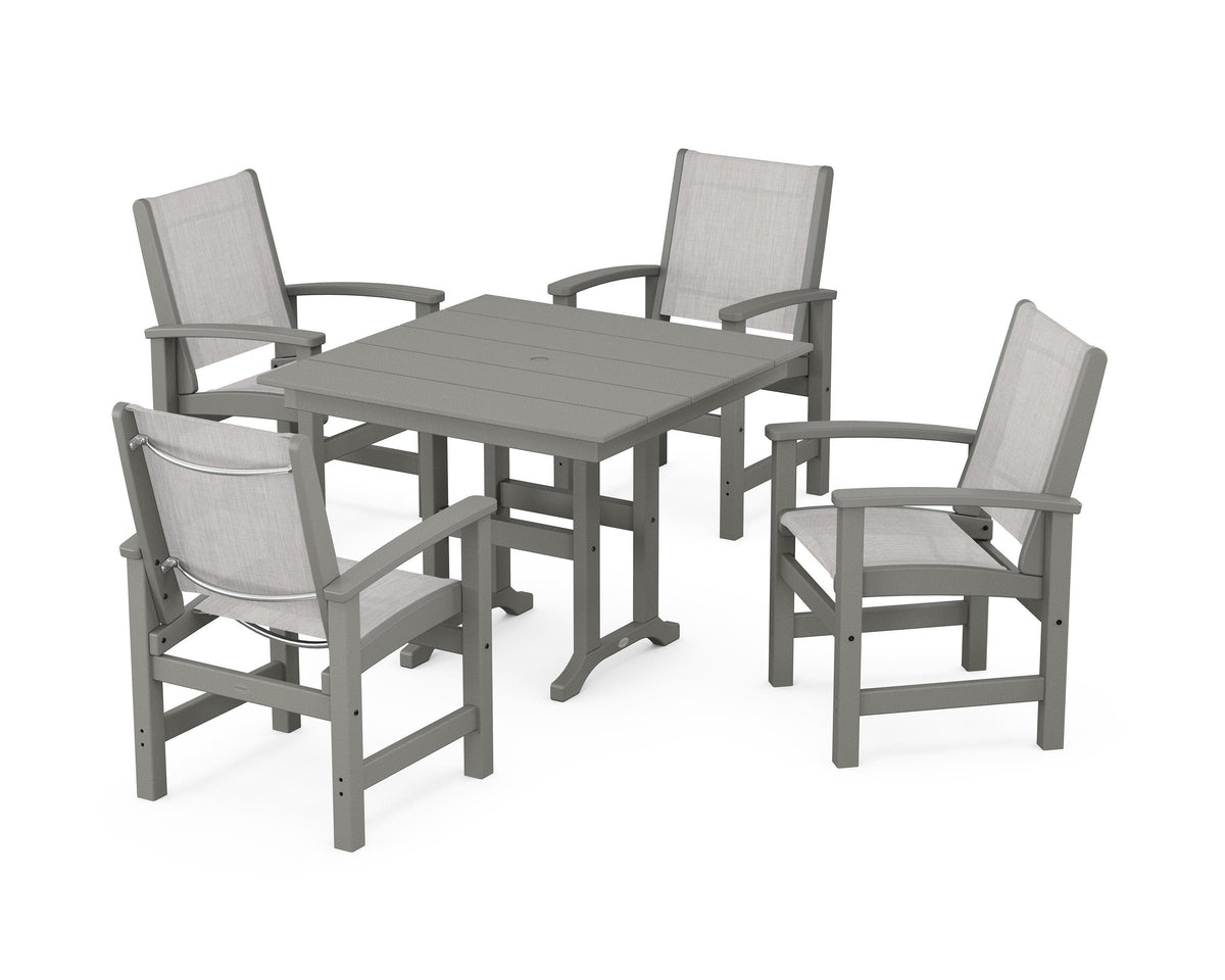 POLYWOOD Coastal 5-Piece Farmhouse Dining Set with Farmhouse 37" Dining Table in Slate Grey / Parchment