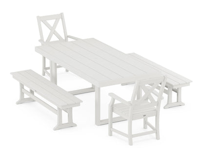 POLYWOOD Braxton 5-Piece Dining Set with Benches - 39" x 78" Table in Vintage White