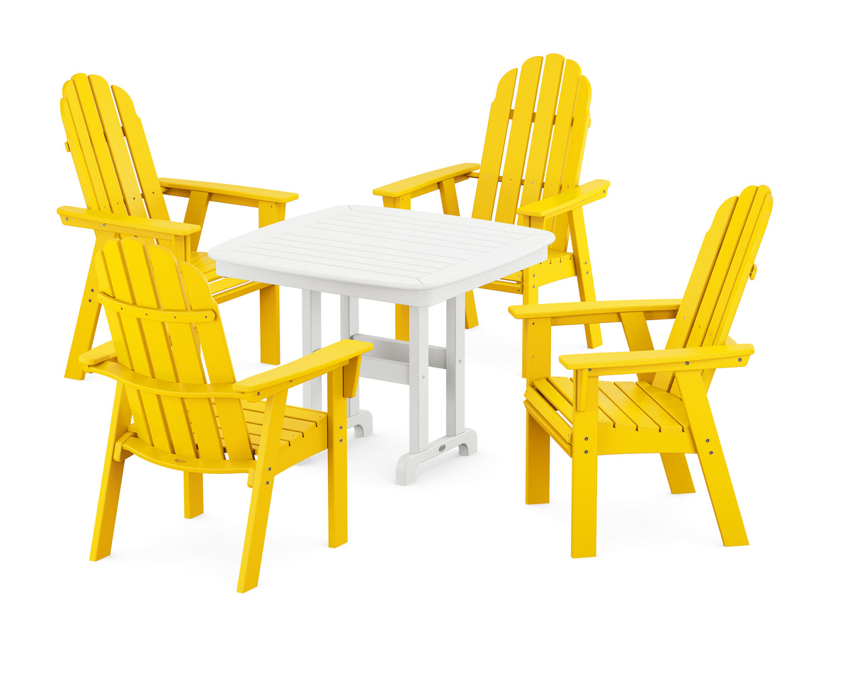 POLYWOOD Vineyard Curveback Adirondack 5-Piece Dining Set - 37" Table in Lemon / White