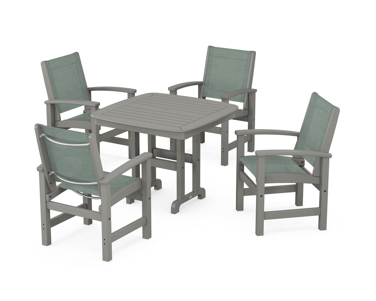 POLYWOOD Coastal 5-Piece Dining Set with Nautical 37" Dining Table in Slate Grey / Dupioni Sea Mist