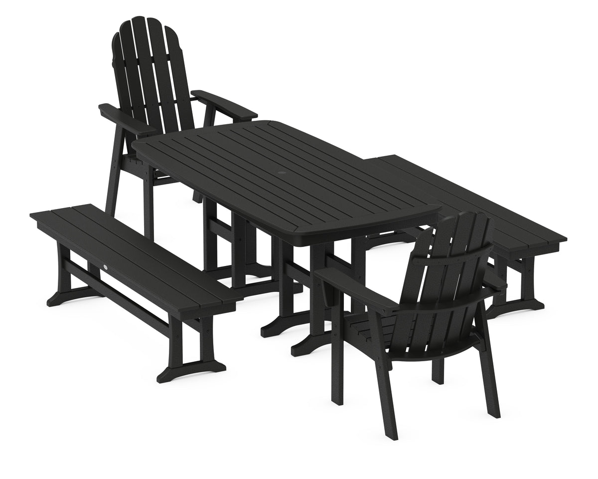 POLYWOOD Vineyard Adirondack 5-Piece Dining Set with Benches - 37" x 72" Table in Black