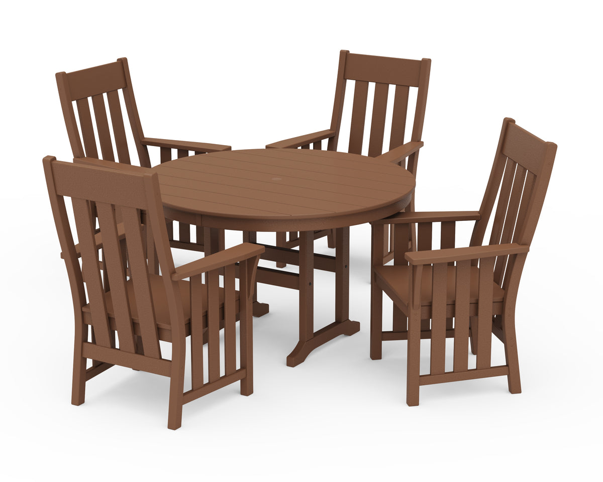 POLYWOOD Acadia 5-Piece Round Farmhouse Dining Set in Teak