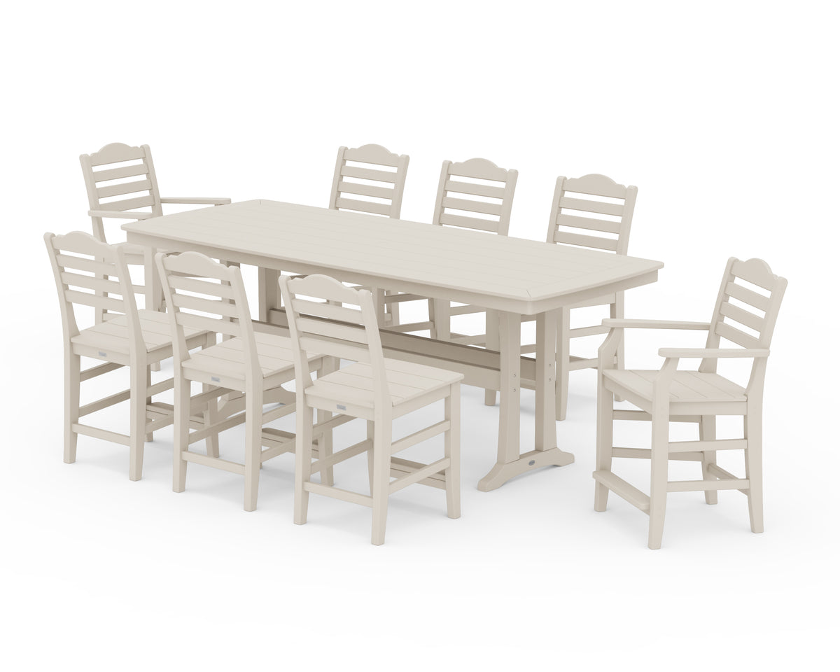 POLYWOOD Savannah 9-Piece Counter Set with Trestle Legs in Sand