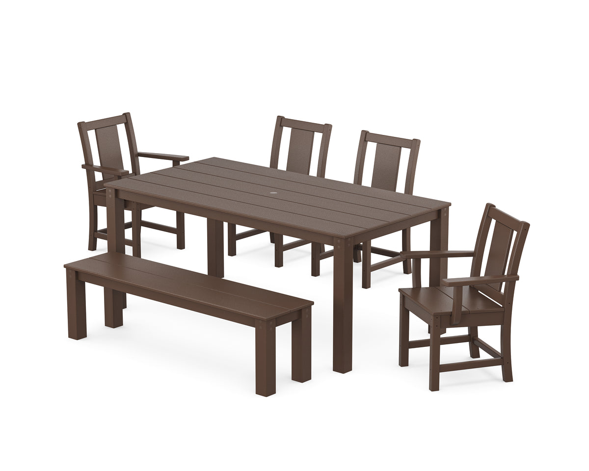 POLYWOOD Prairie 6-Piece Parsons Dining Set with Bench with Prairie Dining Side Chair in Mahogany