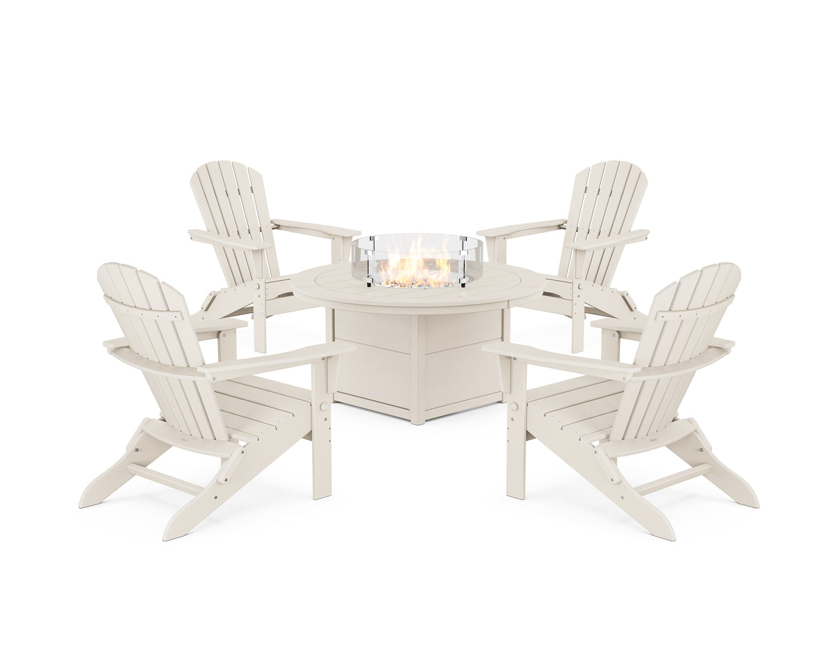POLYWOOD South Beach 5-Piece Folding Adirondack Fire Chat Set in Sand