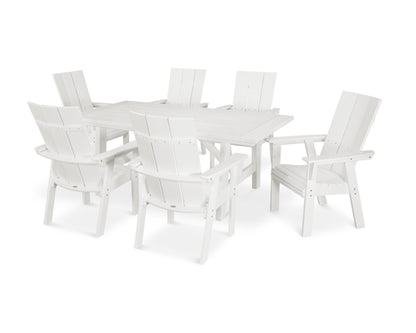 POLYWOOD Modern Curveback Adirondack 7-Piece Rustic Farmhouse Dining Set in Vintage White