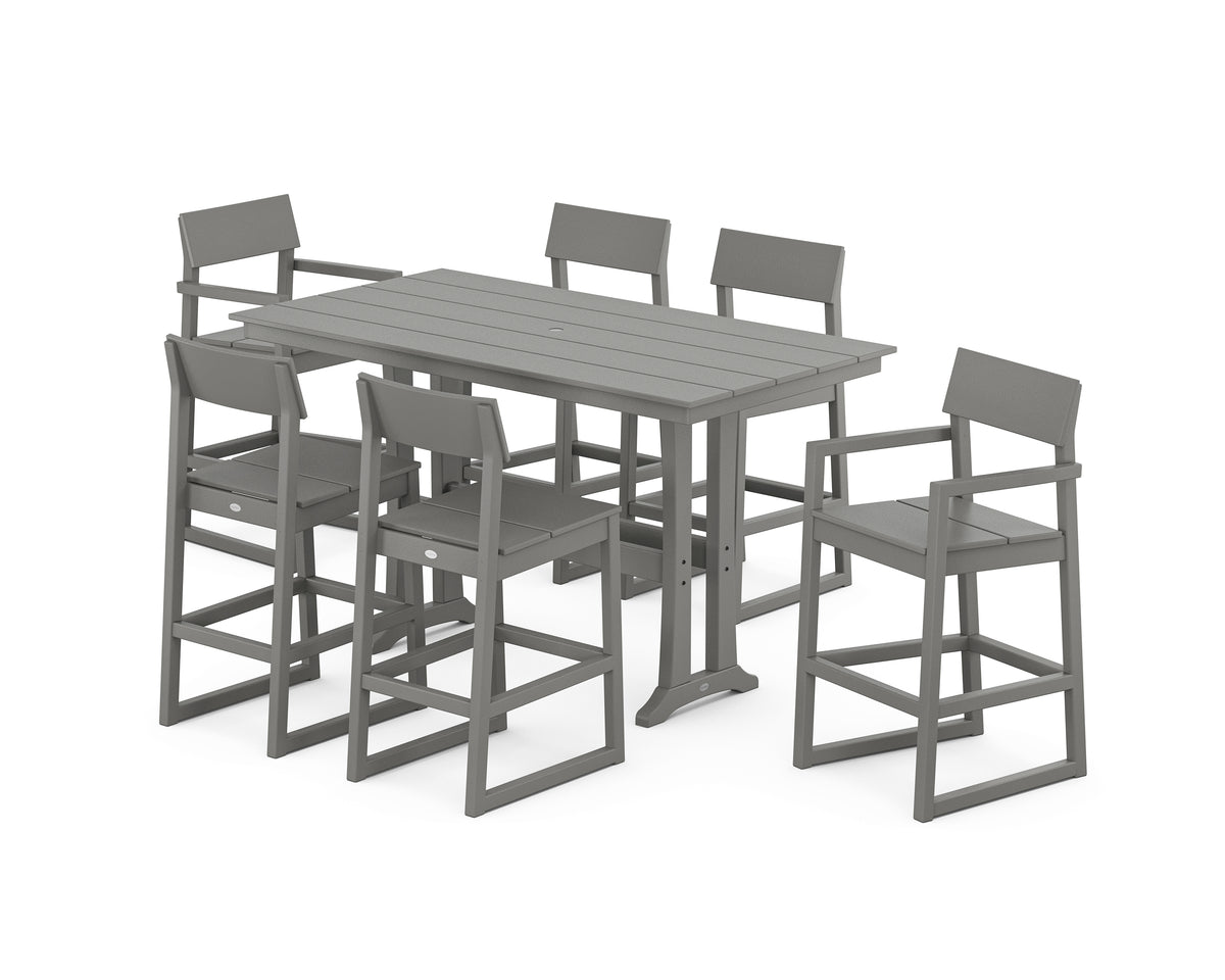 POLYWOOD EDGE 7-Piece Farmhouse Bar Set with Trestle Legs in Slate Grey
