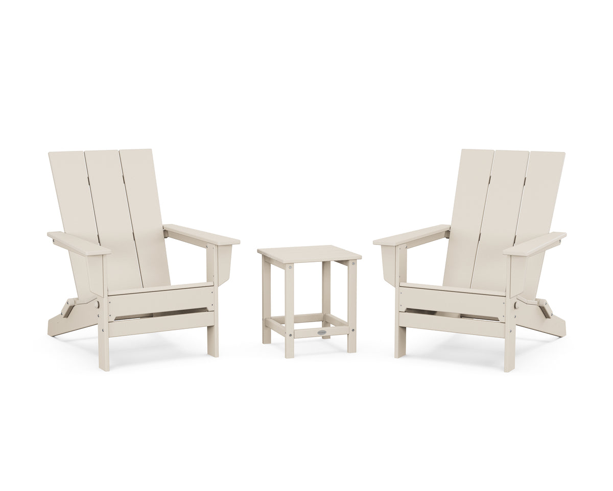 POLYWOOD 3-Piece Modern Studio Folding Adirondack Set in Sand