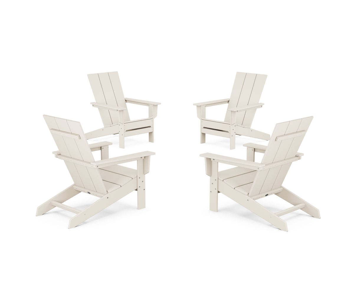 POLYWOOD 4-Piece Modern Studio Adirondack Chair Conversation Set in Sand
