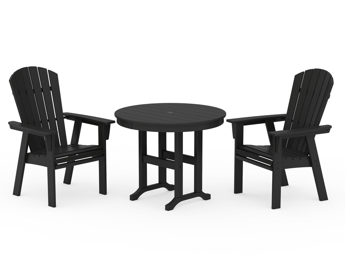 POLYWOOD Nautical Adirondack 3-Piece Round Dining Set in Black