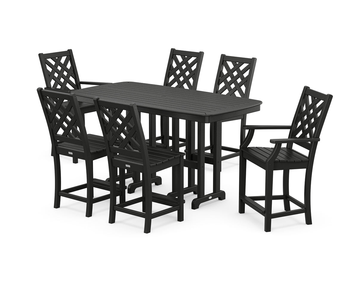 POLYWOOD Country Living Wovendale 7-Piece Counter Set in Black