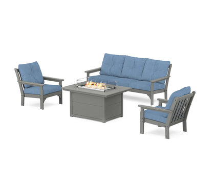 POLYWOOD Vineyard Deep Seating Fire Pit Table Set