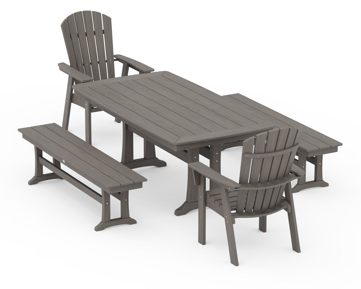 POLYWOOD Nautical Adirondack 5-Piece Dining Set with Trestle Legs - 38" x 73" Table in Driftwood