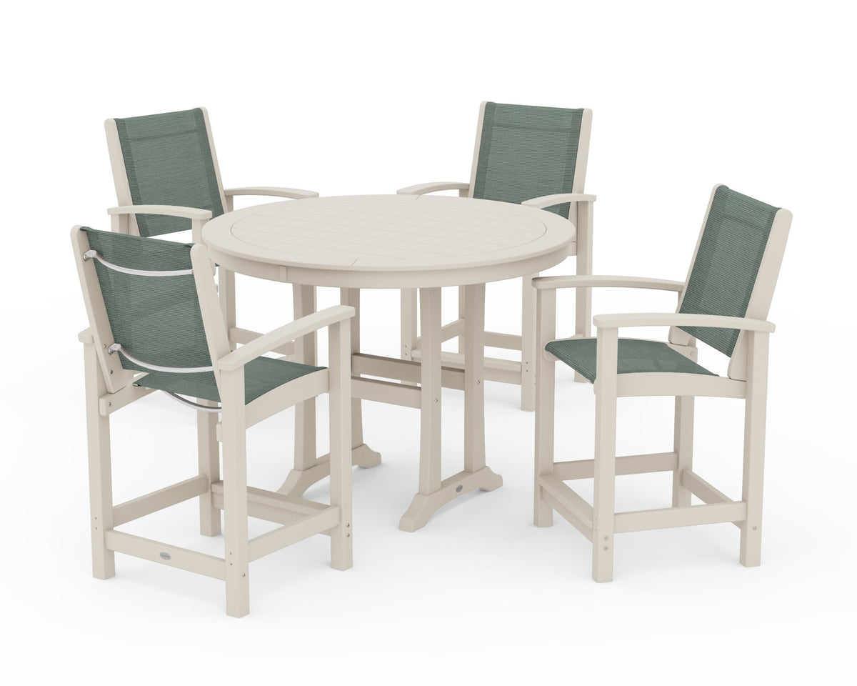 POLYWOOD Coastal 5-Piece Counter Set in Sand / Dupioni Sea Mist