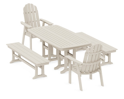 POLYWOOD Vineyard Adirondack 5-Piece Dining Set with Benches - 37" x 72" Table in Sand