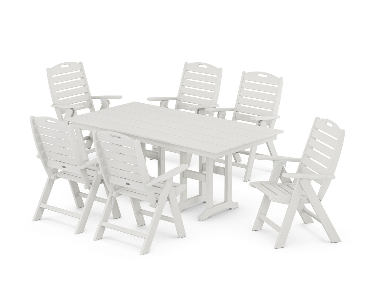 POLYWOOD Nautical Highback 7-Piece Farmhouse Dining Set in Vintage White